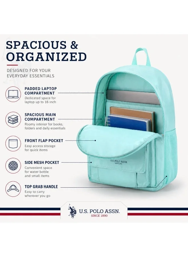 U.S. Polo Assn. U.S. Polo Assn. Classic Mint Green Classic Flap Backpack for School and Office MultiCompartment Bag for Campus