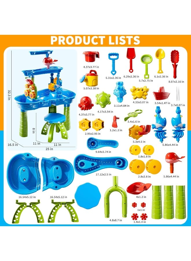3-in-1 Sand & Water Table Toy Center | with Detachable Corners & 42PCS Beach Toys | Convertible Splash Pond & Sandbox | Summer Outdoor Fun for Toddlers, Boys & Girls - Image 2