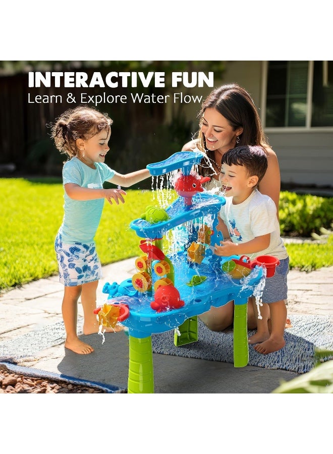 3-in-1 Sand & Water Table Toy Center | with Detachable Corners & 42PCS Beach Toys | Convertible Splash Pond & Sandbox | Summer Outdoor Fun for Toddlers, Boys & Girls - Image 3