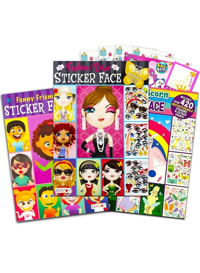 Bendon Publishing Make A Face Sticker Books Set For Girls Kids Toddlers 3 Deluxe Face Sticker Books Featuring Diva Fashion Princess And Pet Designs Over 90 Faces And 750 Stickers (Sticker Face Activity Set) - Image 1