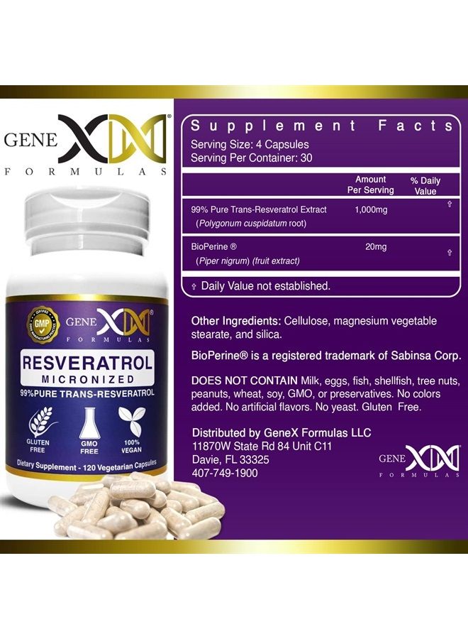 Genex Formulas GENEX 99% Micronized Trans-Resveratrol with BioPerine for Absorption 1000mg | Pure Organic Pharmaceutical Grade Trans-Resveratrol Capsules for Healthy Aging, 120 Capsules (1) - Image 2