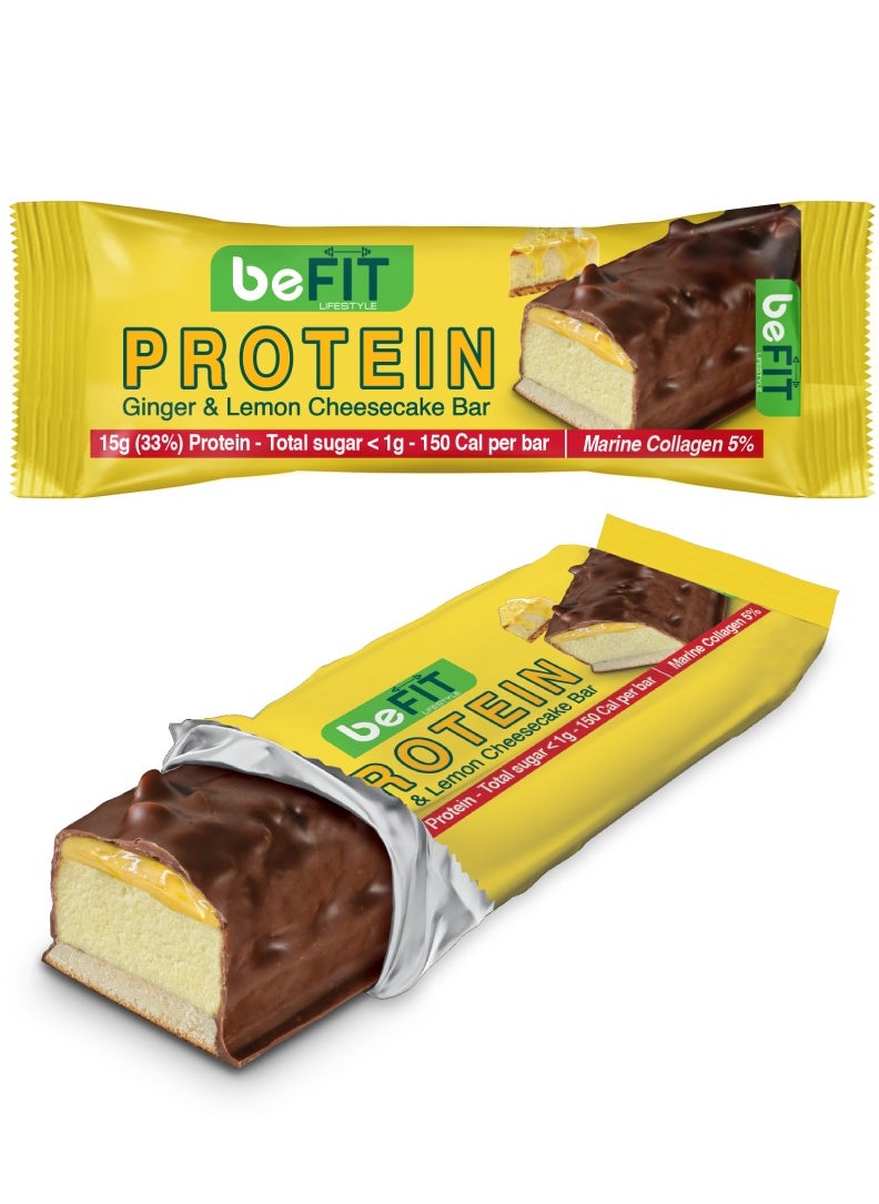 beFIT Lifestyle - beFIT Protein Cake Bar Ginger & Lemon Cheesecake with 15g(33%) Protein and 5% Marine Collagen Box of 3 Bars - Image 1