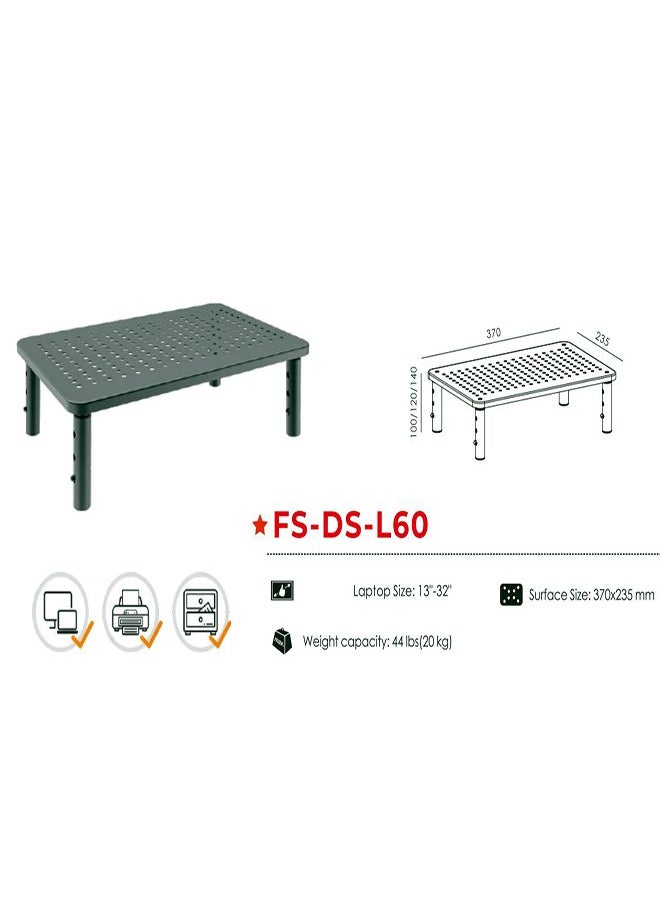 حامل كمبيوتر محمول وشاشة ارتفاع قابل للتعديل FS-DS-L60 للأجهزة مقاس 13 بوصة - 32 بوصة، مع سطح جيد التهوية وسعة تحميل قوية لتحسين مساحة العمل