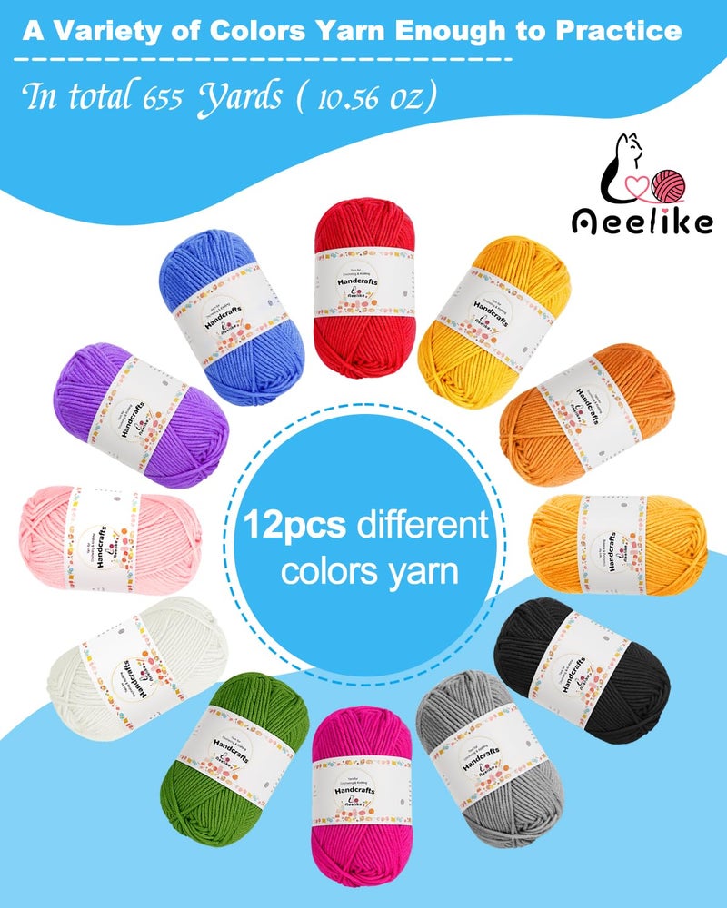 Aeelike Crochet Kit for Beginners Young and Old, First Crochet Kit for Adults Include 23pcs Crocheting Hooks, 655 Yards Yarn Set, Instruction, Bag, Crocheting Accessories and Supplies, Blue - Image 3