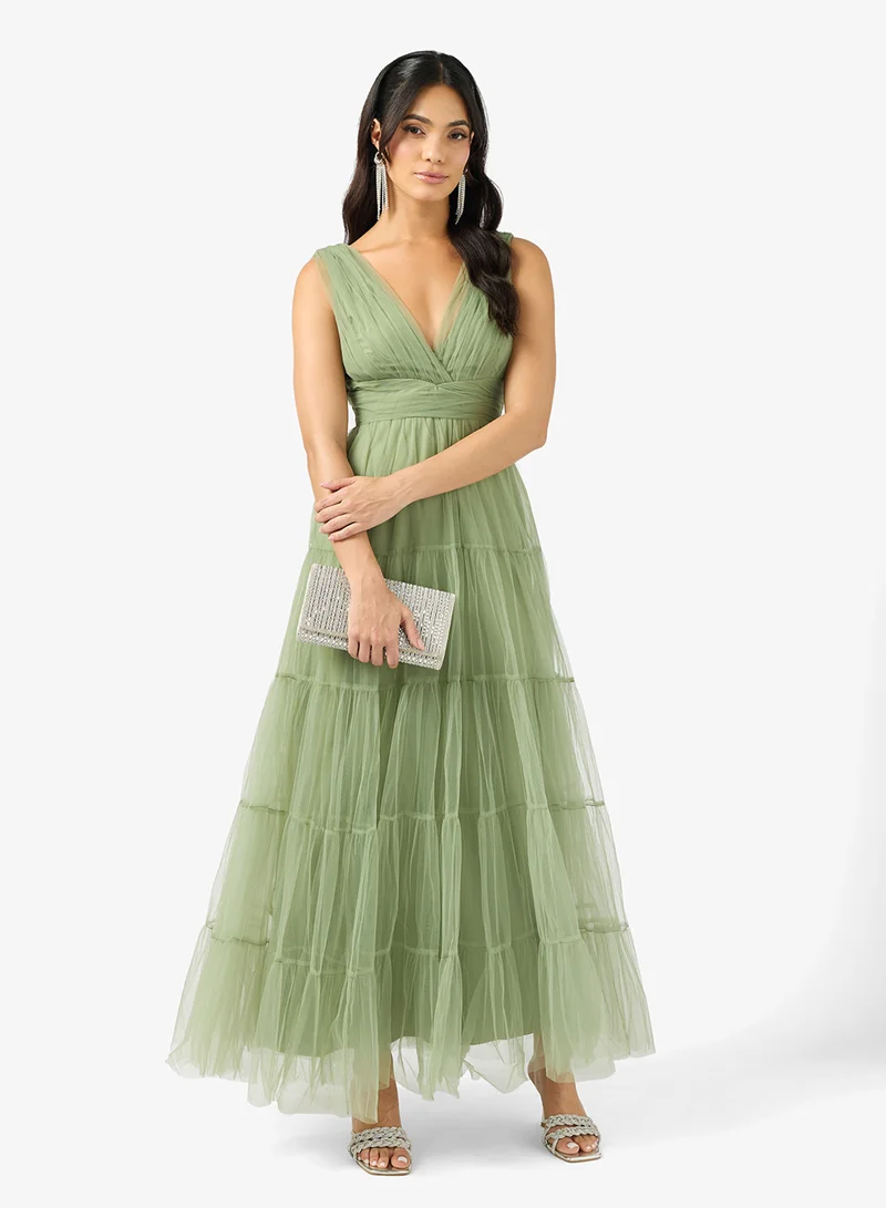 Lace and Beads Nera Frill Detail Midi Dress