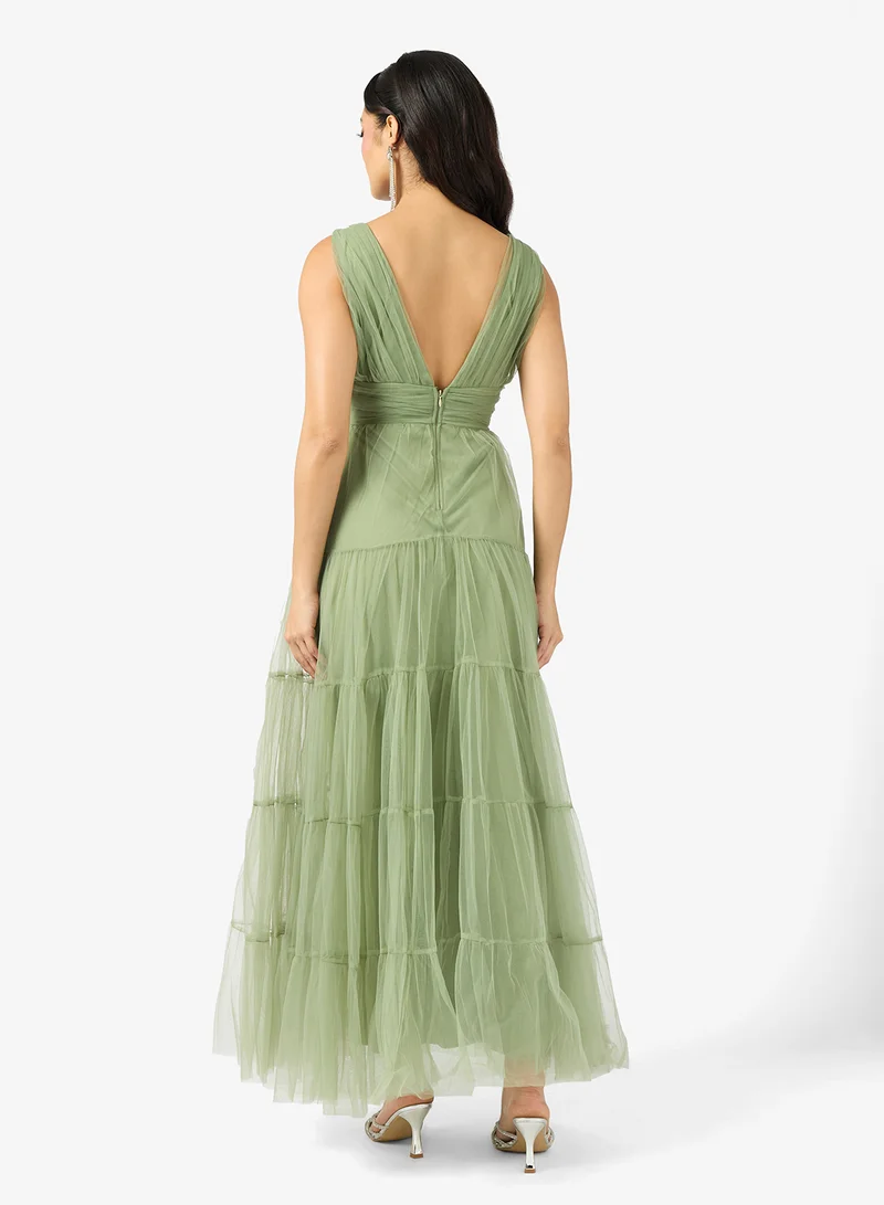 Lace and Beads Nera Frill Detail Midi Dress