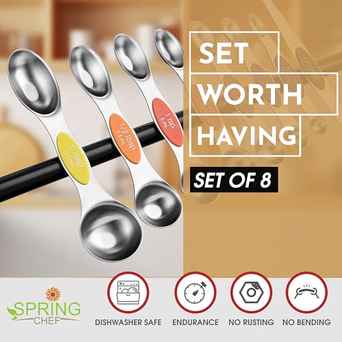 Spring Chef Stainless Steel Magnetic Measuring Spoons Set of 8 with Leveler, Nesting Teaspoon & Tablespoon Measuring Spoons, Kitchen Gadgets for Baking & Cooking, Fits in Spice Jars - Mountain Sunrise - Image 2