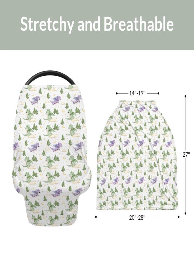 ZoUbqchY Fantasy Dragons Purple and Green Baby Car Seat Covers Fairytale Dragon Stars Trees Moon Clouds Stretchy 5-in-1 Cover Adjustable Infant Carseat Cover Canopy Cute Animal Breathable Nursing Cover-Up - Image 5