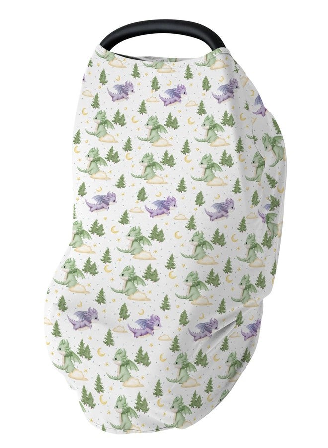 ZoUbqchY Fantasy Dragons Purple and Green Baby Car Seat Covers Fairytale Dragon Stars Trees Moon Clouds Stretchy 5-in-1 Cover Adjustable Infant Carseat Cover Canopy Cute Animal Breathable Nursing Cover-Up - Image 1