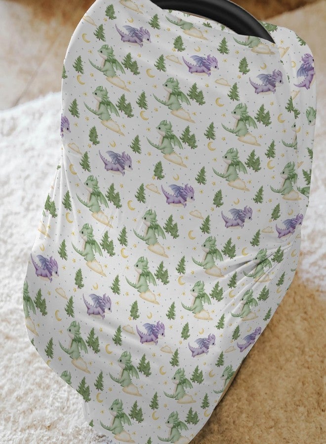 ZoUbqchY Fantasy Dragons Purple and Green Baby Car Seat Covers Fairytale Dragon Stars Trees Moon Clouds Stretchy 5-in-1 Cover Adjustable Infant Carseat Cover Canopy Cute Animal Breathable Nursing Cover-Up - Image 2