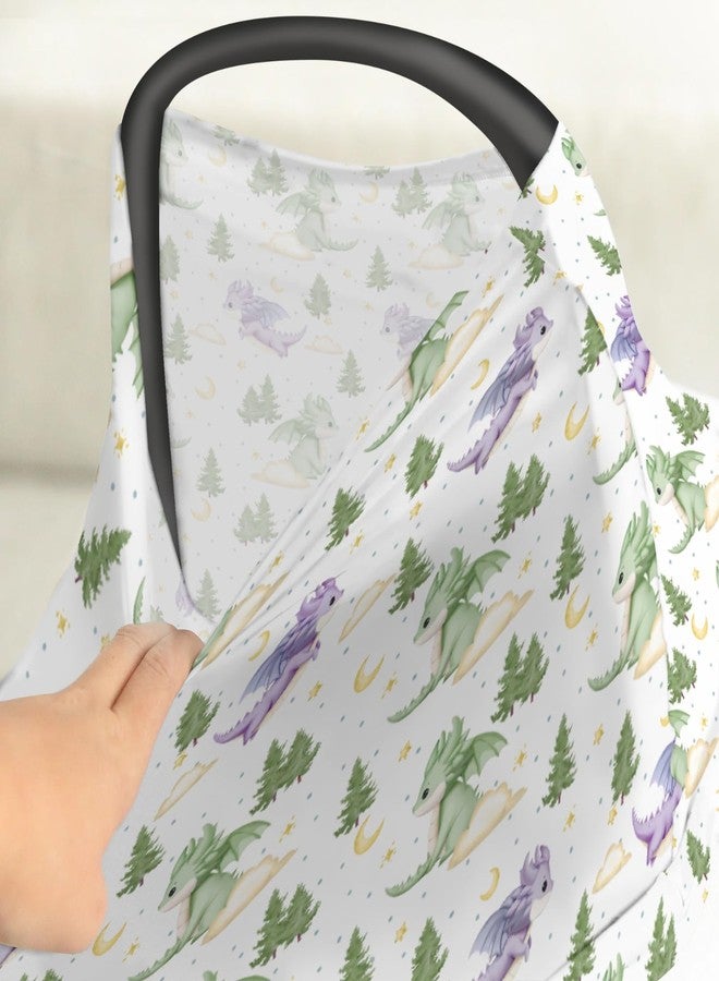 ZoUbqchY Fantasy Dragons Purple and Green Baby Car Seat Covers Fairytale Dragon Stars Trees Moon Clouds Stretchy 5-in-1 Cover Adjustable Infant Carseat Cover Canopy Cute Animal Breathable Nursing Cover-Up - Image 4