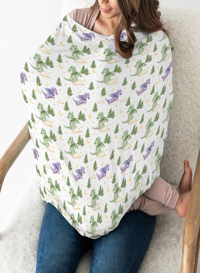 ZoUbqchY Fantasy Dragons Purple and Green Baby Car Seat Covers Fairytale Dragon Stars Trees Moon Clouds Stretchy 5-in-1 Cover Adjustable Infant Carseat Cover Canopy Cute Animal Breathable Nursing Cover-Up - Image 3
