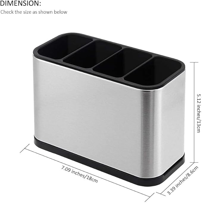 SHOPECOM Stainless Steel Cooking Utensil Holder 4 Slot Kitchen Cutlery Holder Kitchen Racks Holders for Spoons Forks Knife Spatula Silver Drainer Flatware Holder Sinkware Caddy Countertop Organizer - Image 4