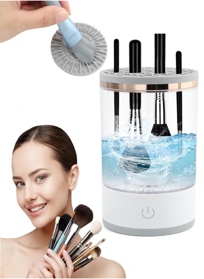 Generic Electric Makeup Brush Cleaner Machine Set, Cosmetic Brush Cleaner with Silicone Makeup Brush Cleaning Mat, Automatic Spinning Cosmetic Brush Cleaner, One-Click Operation, Suitable for All of Makeup Brushes  - Image 1