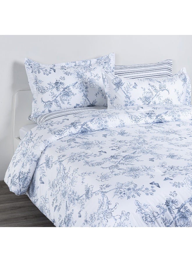 Cottage Icy Floral 6Pc Comforter Super King Blue 250*260 Cm - Image 1