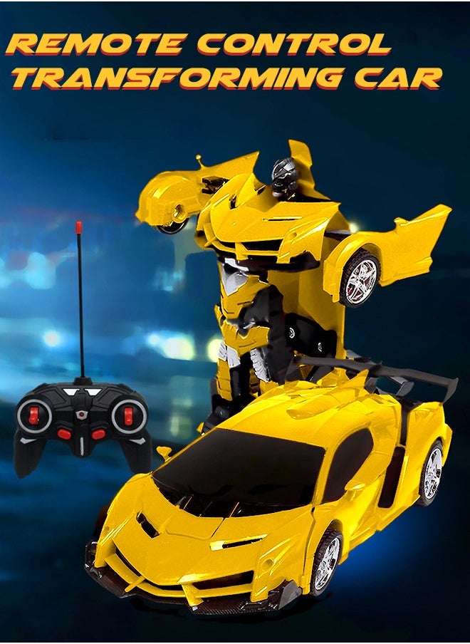 GROIC - GROIC Remote Control Transform Toy with Lights Deformation Rechargeable Rotating Stunt Race Car for Kids - Image 1