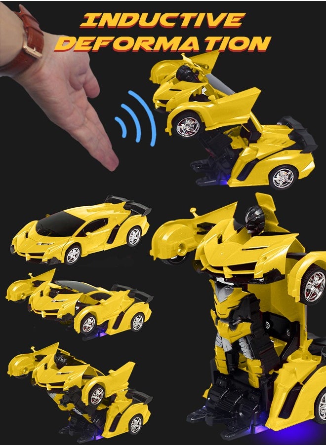 GROIC - GROIC Remote Control Transform Toy with Lights Deformation Rechargeable Rotating Stunt Race Car for Kids - Image 1