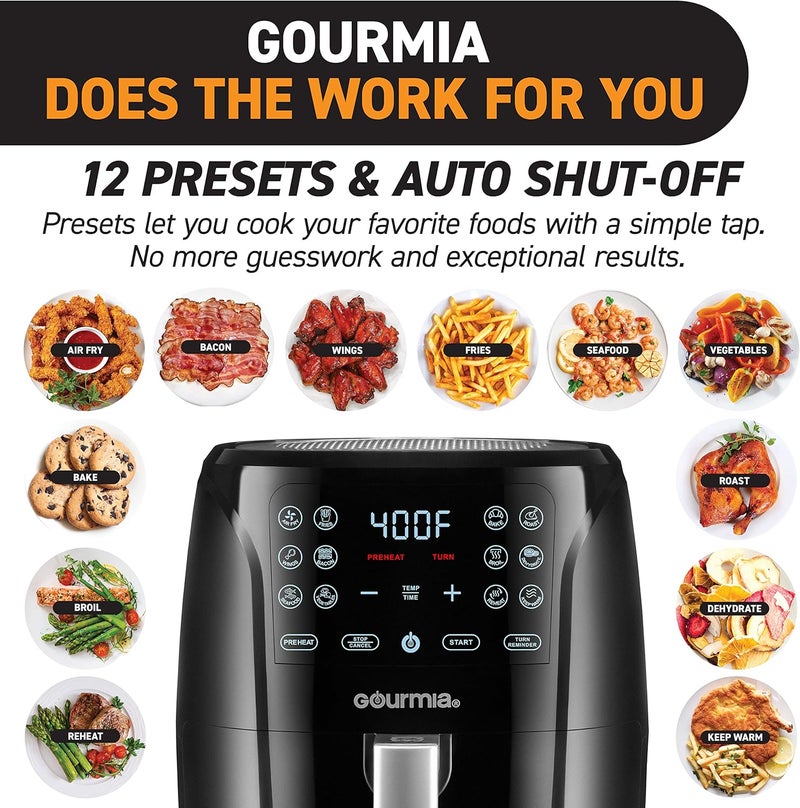 Gourmia Gourmia Air Fryer Oven Digital Display 6 Quart Large AirFryer Cooker 12 1Touch Cooking Presets XL Air Fryer Basket 1500w Power Multifunction Black and Stainless Steel Accents FRY FORCE GAF686 - Image 4