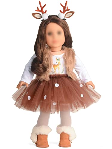 Sweet Dolly 18 Inches Doll Clothes Christmas Deer Costume Tutu Dress fits 18 Inch Doll - Image 1
