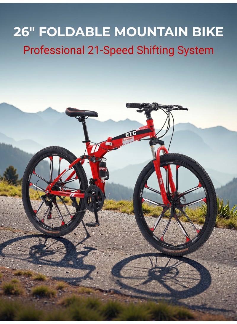 ETG 26-Inch 21-Speed Foldable Mountain Bike – High Carbon Steel Frame, 10-Blade Wheel - Image 1