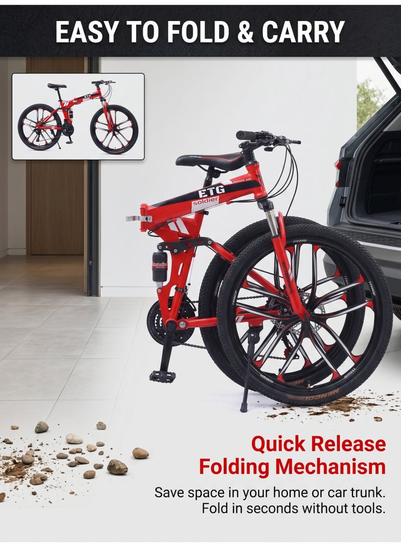 ETG 26-Inch 21-Speed Foldable Mountain Bike – High Carbon Steel Frame, 10-Blade Wheel - Image 2