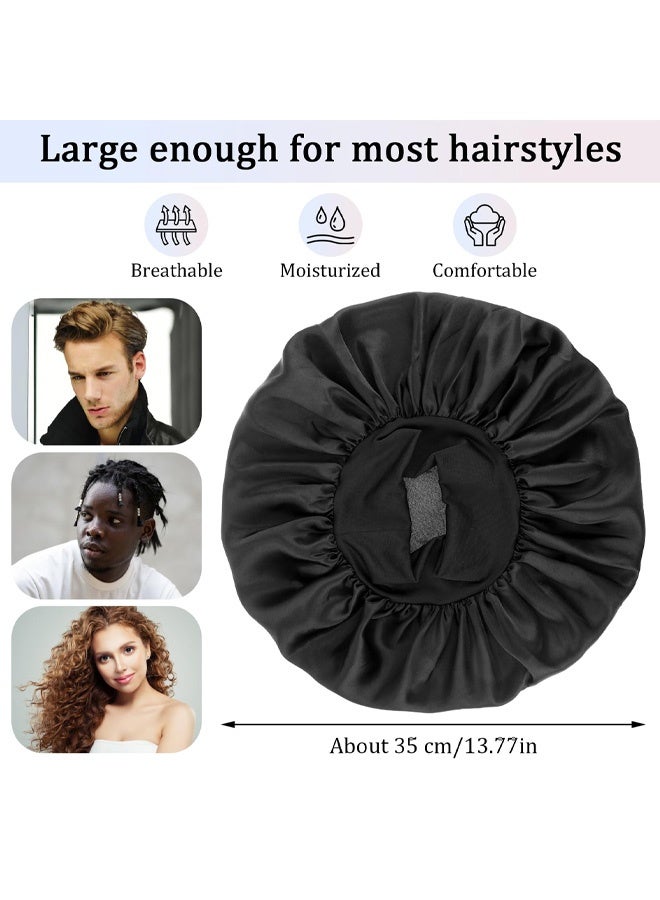 Bonnets for Men, Satin Hair Bonnet Adjustable Soft Silk Sleep Cap Elastic Band Reversible Large Sleep Bonnet for Black Women Curly Hair Braids - Image 2