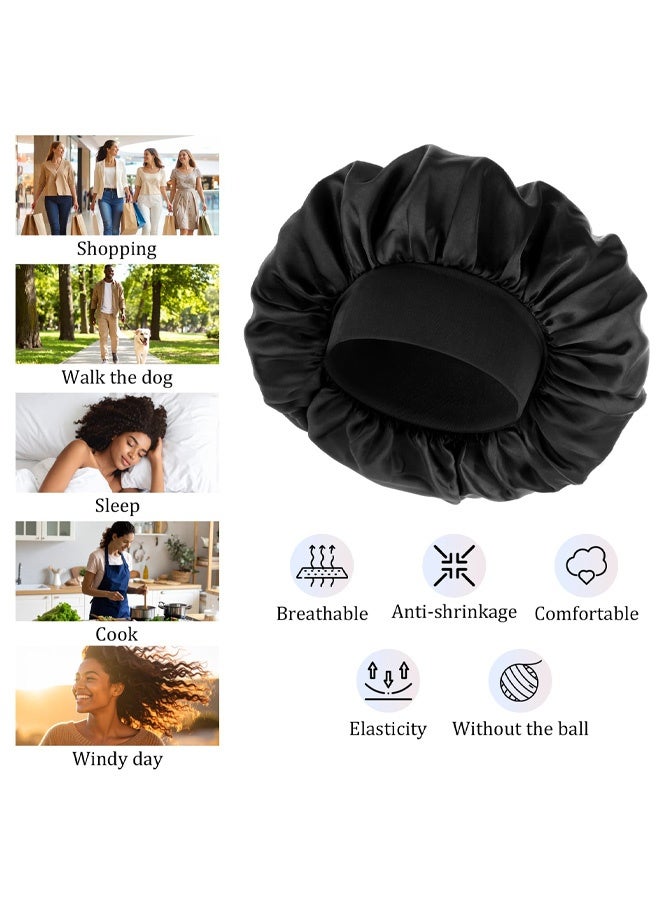 Bonnets for Men, Satin Hair Bonnet Adjustable Soft Silk Sleep Cap Elastic Band Reversible Large Sleep Bonnet for Black Women Curly Hair Braids - Image 3