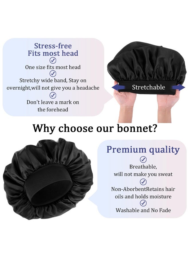 Bonnets for Men, Satin Hair Bonnet Adjustable Soft Silk Sleep Cap Elastic Band Reversible Large Sleep Bonnet for Black Women Curly Hair Braids - Image 4