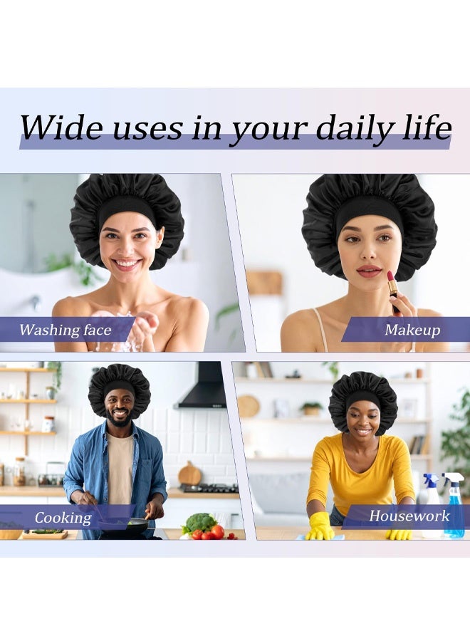 Bonnets for Men, Satin Hair Bonnet Adjustable Soft Silk Sleep Cap Elastic Band Reversible Large Sleep Bonnet for Black Women Curly Hair Braids - Image 5