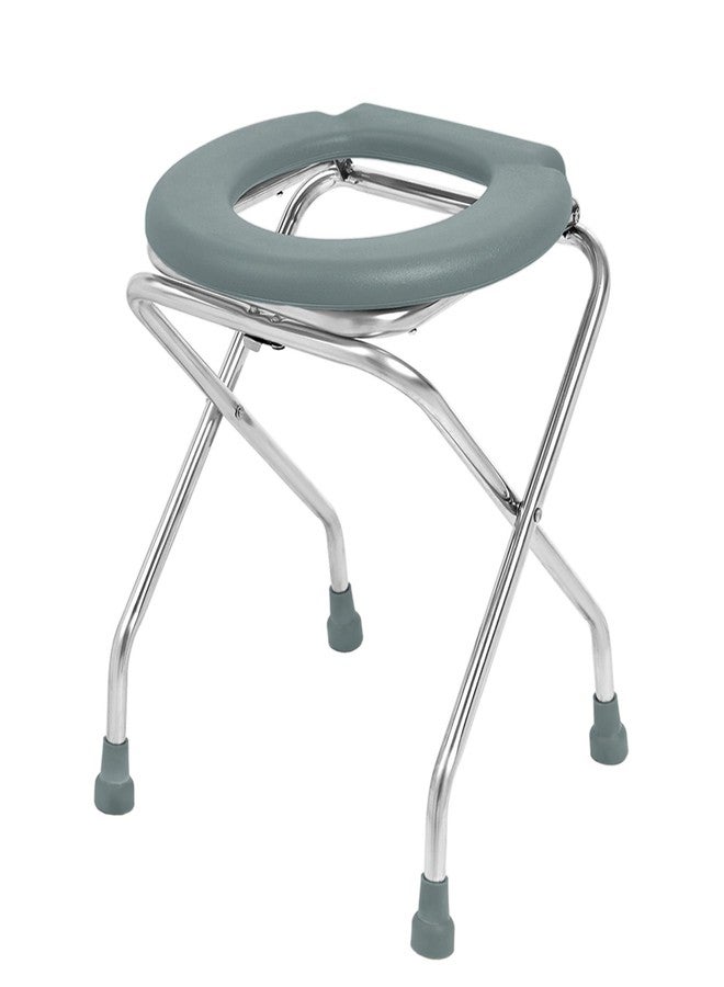 NEOSAFE Stainless Steel Premium Folding Shower Bathing Room Commode Stool Indian Toilet Seat for Elderly Disabled man and Pregant Women Support Safe Chair Anti-Slip (Grey) - Image 1