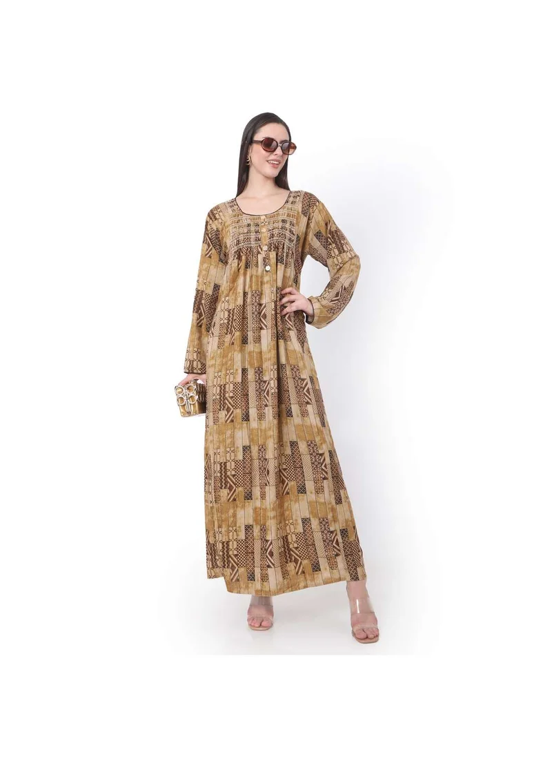 HANA & SARA LONG PRINTED FRONT BUTTON STYLED LONG SLEEVE CASUAL ARABIC KAFTAN JALABIYA DRESSES