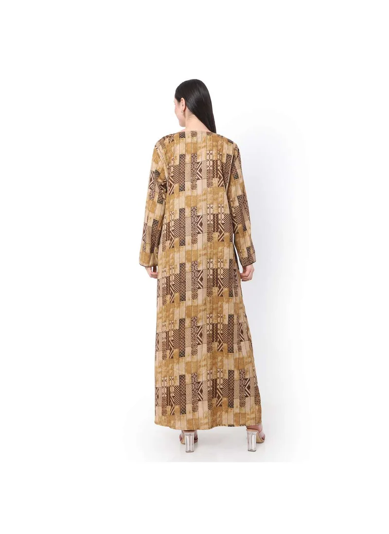 HANA & SARA LONG PRINTED FRONT BUTTON STYLED LONG SLEEVE CASUAL ARABIC KAFTAN JALABIYA DRESSES
