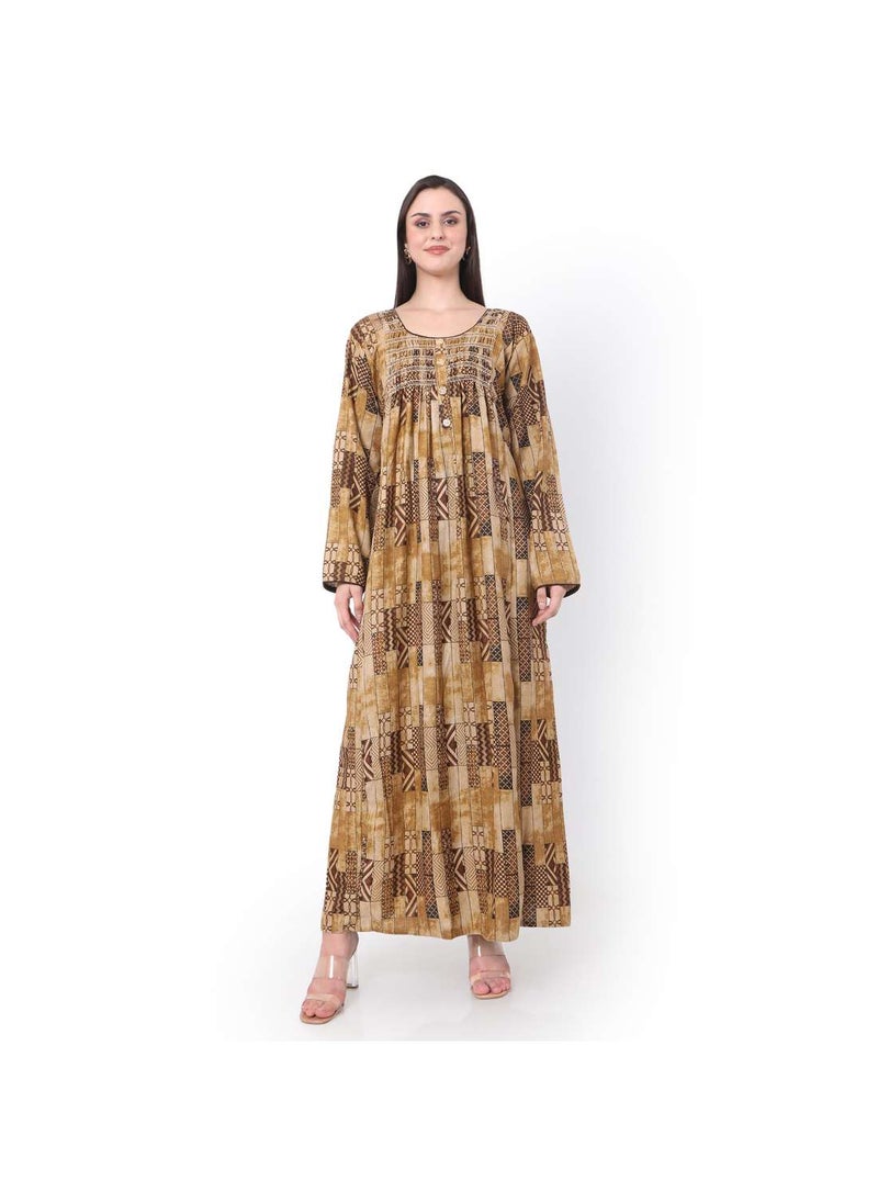 HANA & SARA - LONG PRINTED FRONT BUTTON STYLED LONG SLEEVE CASUAL ARABIC KAFTAN JALABIYA DRESSES - Image 1