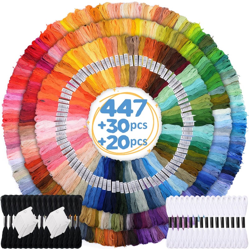 VICOVI 447 Skeins Embroidery Floss 30 Skeins White  Black Embroidery Thread for Friendship Bracelets Arts DIY Crafts with 20 PCS Floss Bobbins