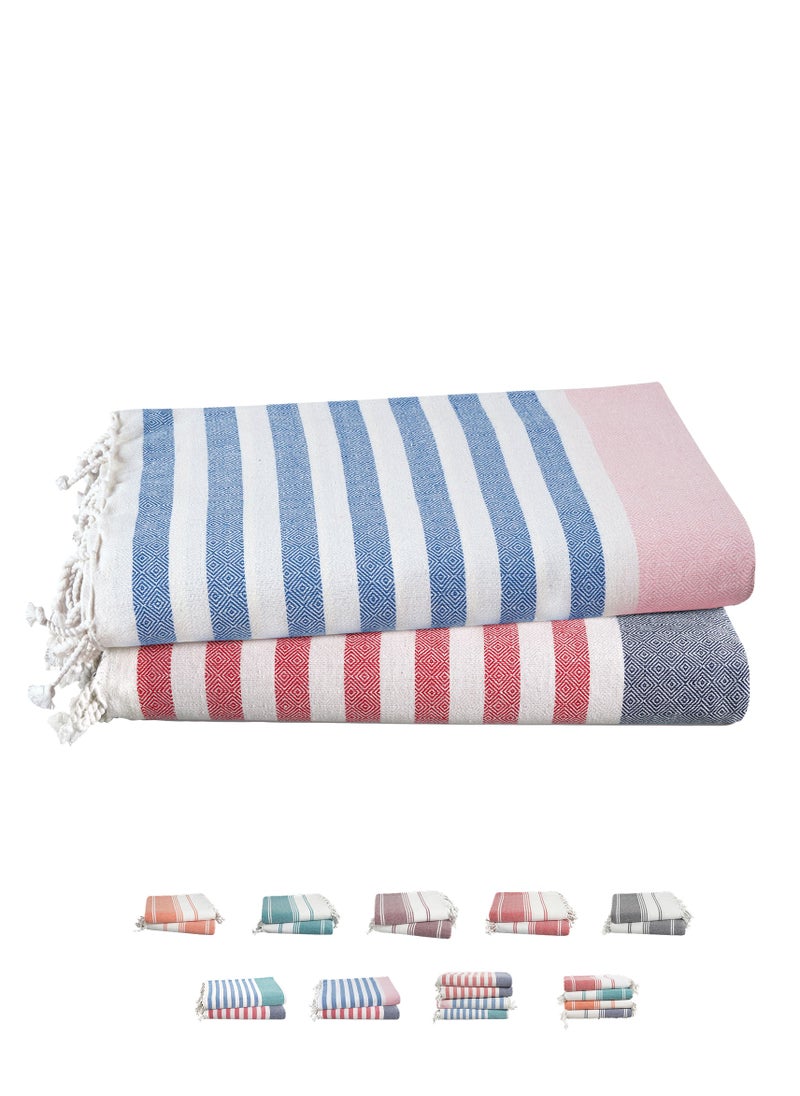Cloud Scape Linen Turkish Beach Towel Set of 2, 39x71 inches Oversized Lightweight 100% Cotton Hammam Towel, STRP1  - Image 1
