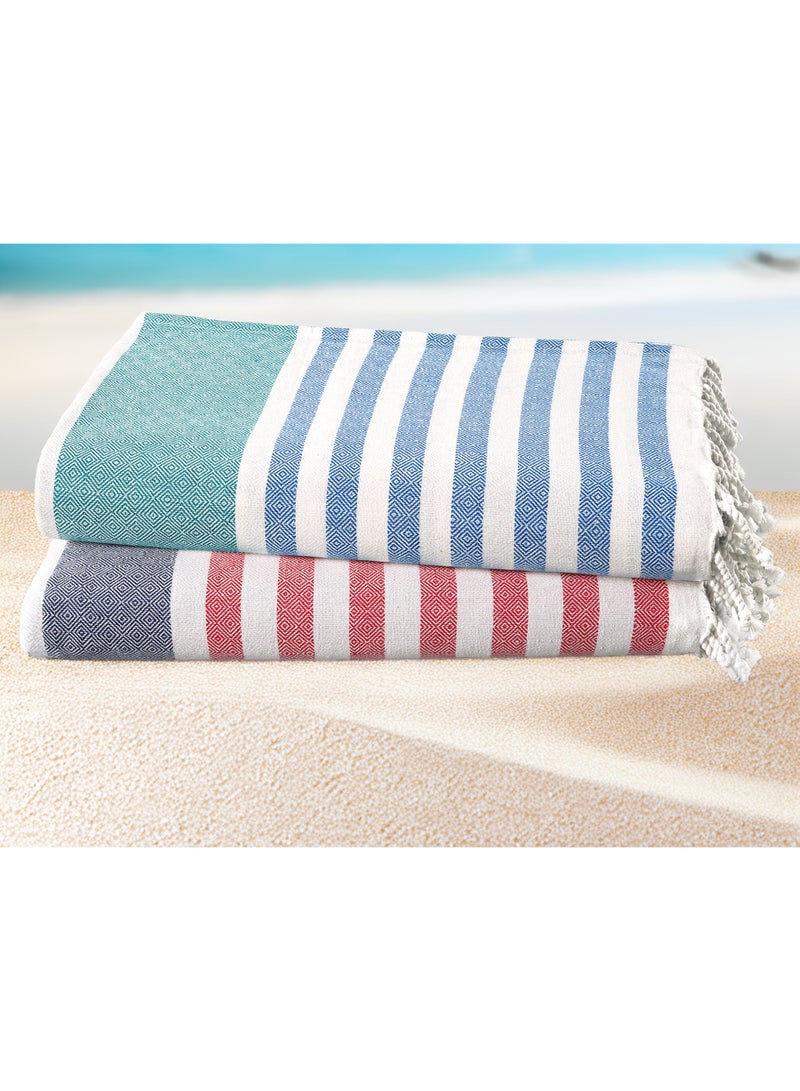 Cloud Scape Linen مجموعة من منشفتين شاطئ تركية، 39x71 بوصة، خفيفة الوزن 100% قطن، منشفة حمام، STRP1 - Image 1