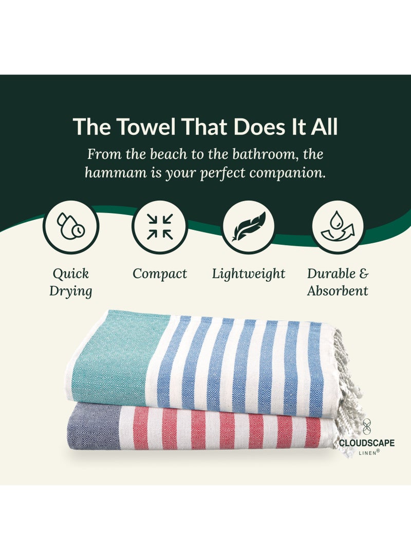 Cloud Scape Linen مجموعة من منشفتين شاطئ تركية، 39x71 بوصة، خفيفة الوزن 100% قطن، منشفة حمام، STRP1 - Image 3