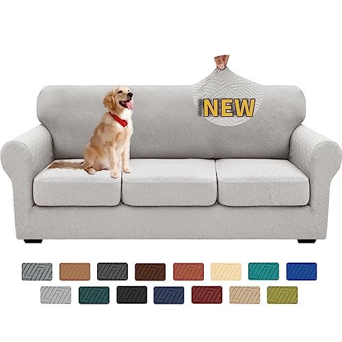 XINEAGE 2025 New 4 Pieces Couch Covers for 3 Cushion Couch Super Stretch Thick Soft Sofa Cover Anti Slip Sofa Slipcover Dogs Cats Furniture Protector (Silver Grey, 71"-91") - Image 1