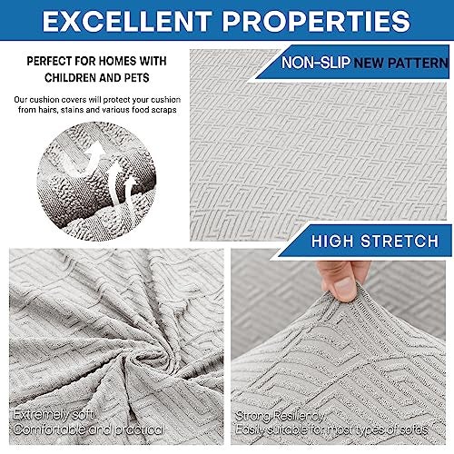 XINEAGE 2025 New 4 Pieces Couch Covers for 3 Cushion Couch Super Stretch Thick Soft Sofa Cover Anti Slip Sofa Slipcover Dogs Cats Furniture Protector (Silver Grey, 71"-91") - Image 2