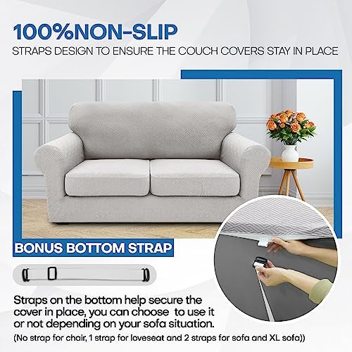 XINEAGE 2025 New 4 Pieces Couch Covers for 3 Cushion Couch Super Stretch Thick Soft Sofa Cover Anti Slip Sofa Slipcover Dogs Cats Furniture Protector (Silver Grey, 71"-91") - Image 5