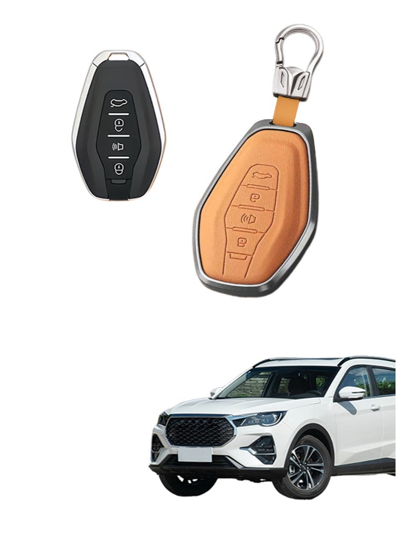 JETOUR Car key cover, suitable for Jetour X70Plus, perfectly wraps car keys, high-end, drop-resistant, material: first layer cowhide, aluminum alloy. - Image 1