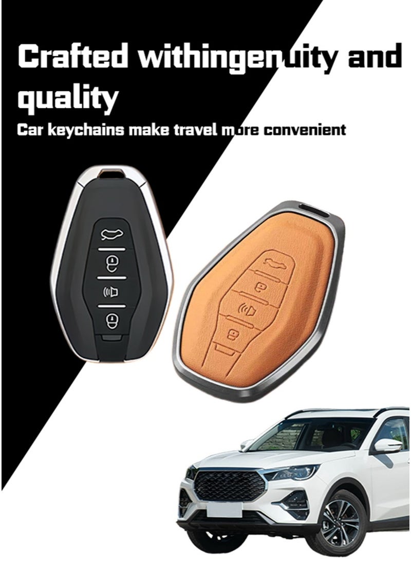 JETOUR Car key cover, suitable for Jetour X70Plus, perfectly wraps car keys, high-end, drop-resistant, material: first layer cowhide, aluminum alloy. - Image 2