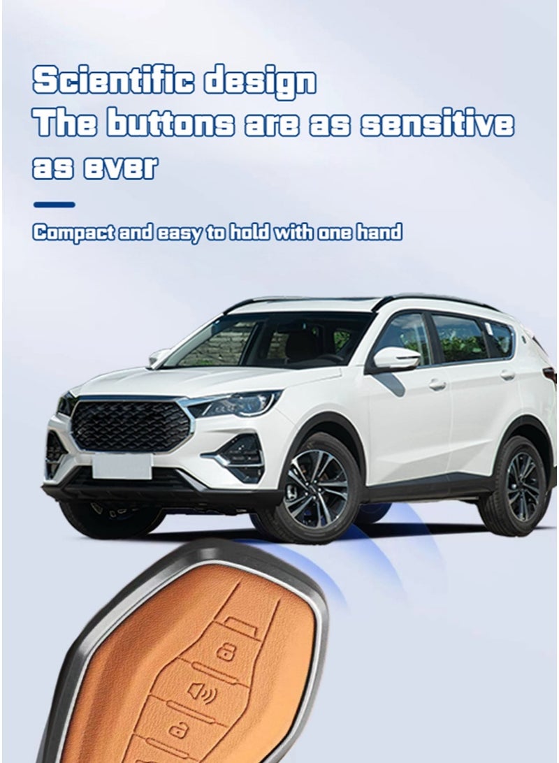 JETOUR Car key cover, suitable for Jetour X70Plus, perfectly wraps car keys, high-end, drop-resistant, material: first layer cowhide, aluminum alloy. - Image 3