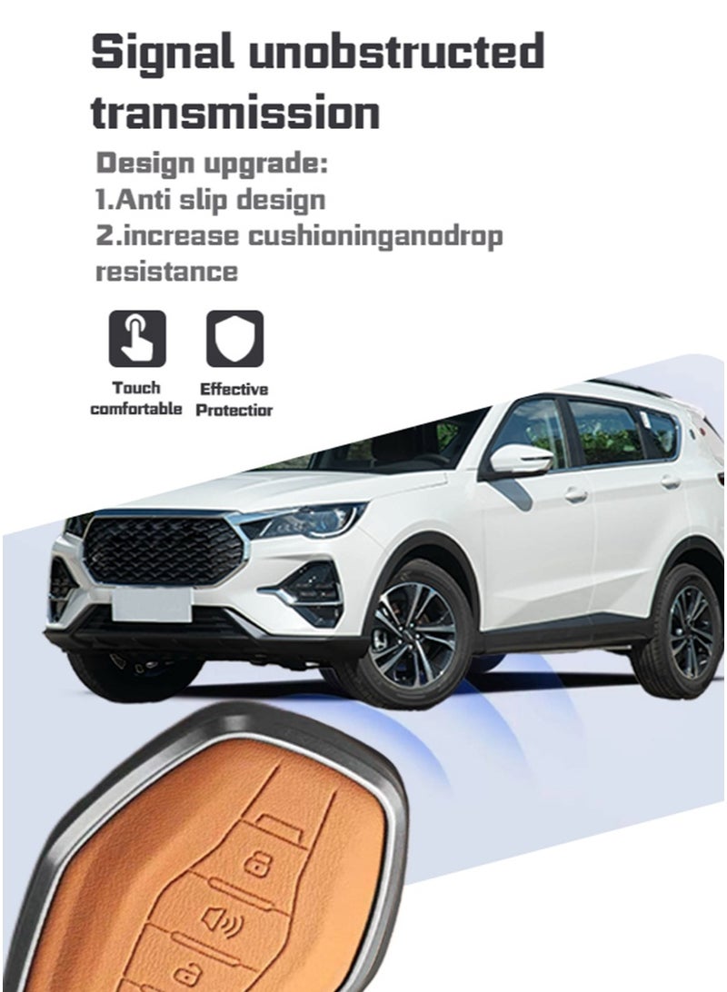 JETOUR Car key cover, suitable for Jetour X70Plus, perfectly wraps car keys, high-end, drop-resistant, material: first layer cowhide, aluminum alloy. - Image 4