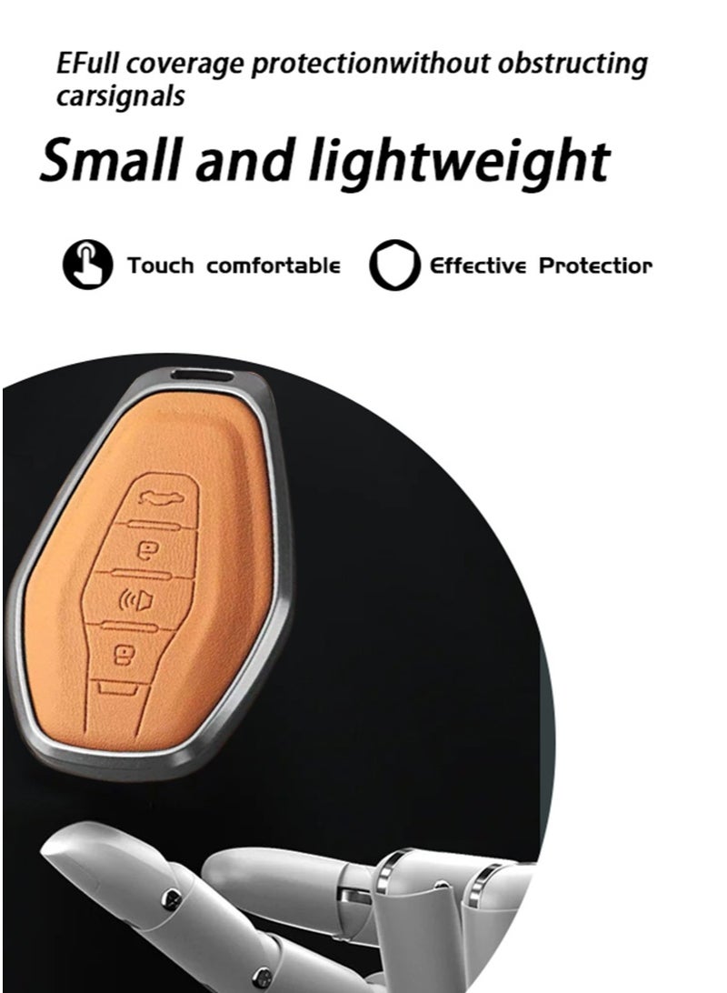 JETOUR Car key cover, suitable for Jetour X70Plus, perfectly wraps car keys, high-end, drop-resistant, material: first layer cowhide, aluminum alloy. - Image 5