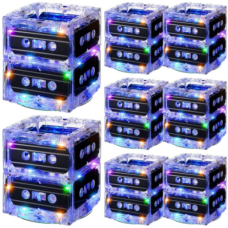 Relaxweex 8 Sets 80s 90s Glowing Novelty Cassette Tape Bucket Centerpiece 80s Party Supplies 90s Theme Birthday Party Supplies Light Cassette Tape Table Decor for Music Retro Hip Hop 1980 1990 Event - Image 3