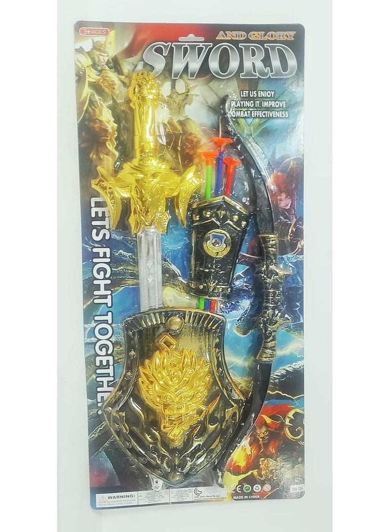 طقم ألعاب المحارب للأطفال – مجموعة سيف ودرع مع قوس وسهام للتصويب – ألعاب تنكرية قتالية ومغامرات خارجية (قطعة واحدة) - Image 2