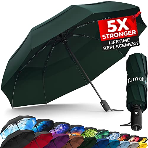 TUMELLA Strongest Windproof Travel Umbrella (Compact, Superior & Beautiful), Small Strong but Light Portable and Automatic Folding Rain Umbrella, Durable Premium Grip, Fits Car and Backpack - Image 1