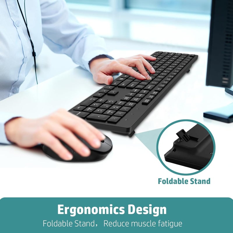 LeadsaiL Wireless Keyboard and Mouse Combo, Full-Sized Ergonomic Computer Keyboard, 2.4GHz Cordless Keyboard Silent Mouse Set with 2-in-1 USB Receiver, 12 FN Shortcuts for Windows Laptop, PC/Mac-Black - Image 5