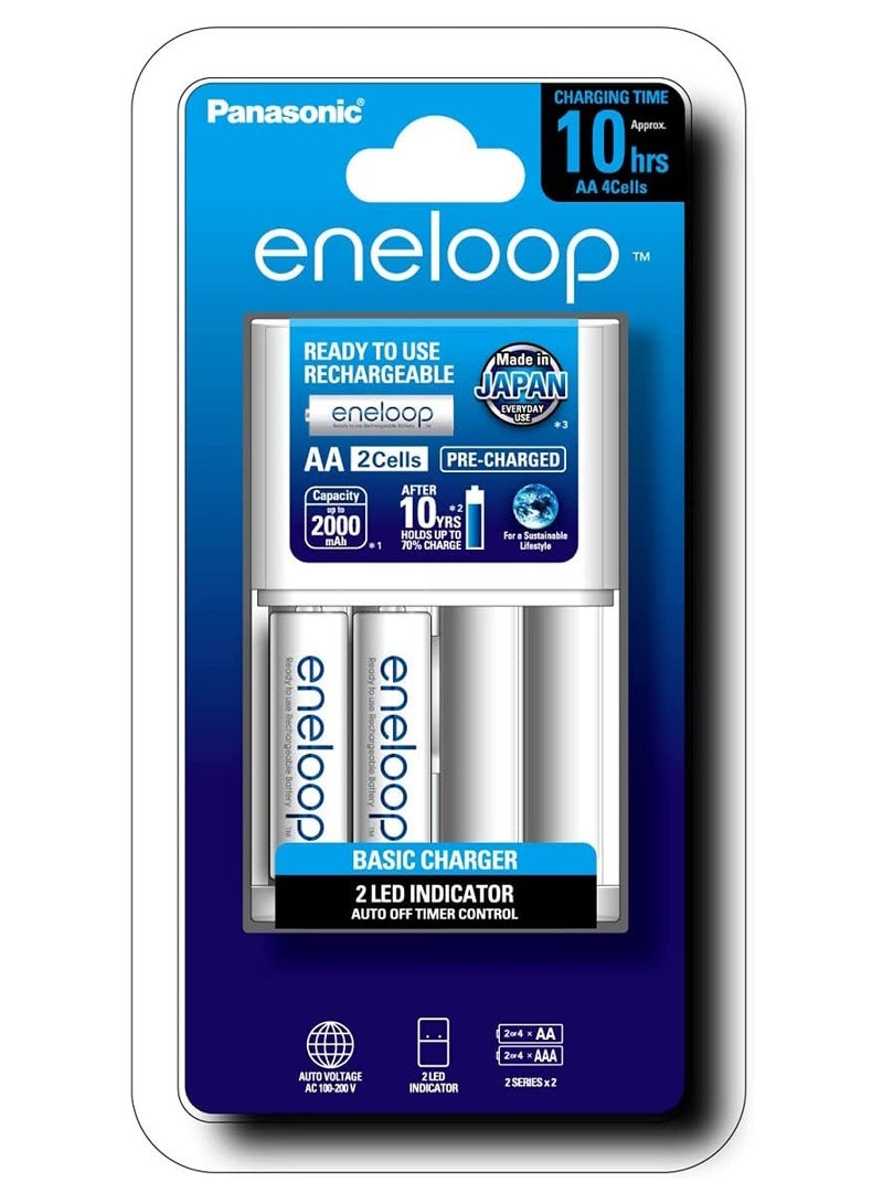 Panasonic Basic Charger Eneloop With AA 2Cells Pre Charged,Capacity 2000mAh Rechargeable Batteries - Image 1